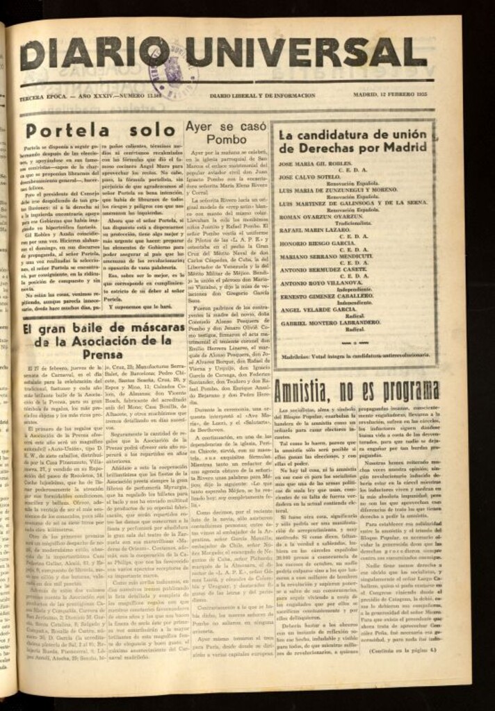 Miniatura de Diario Universal del 12 de febrero de 1936