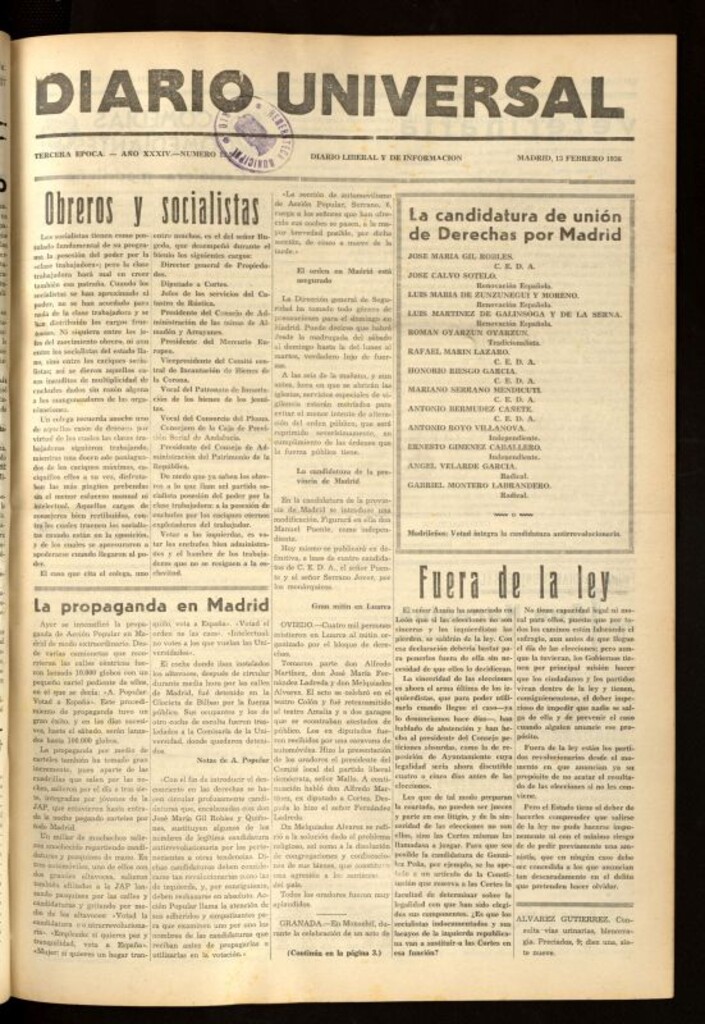 Miniatura de Diario Universal del 13 de febrero de 1936
