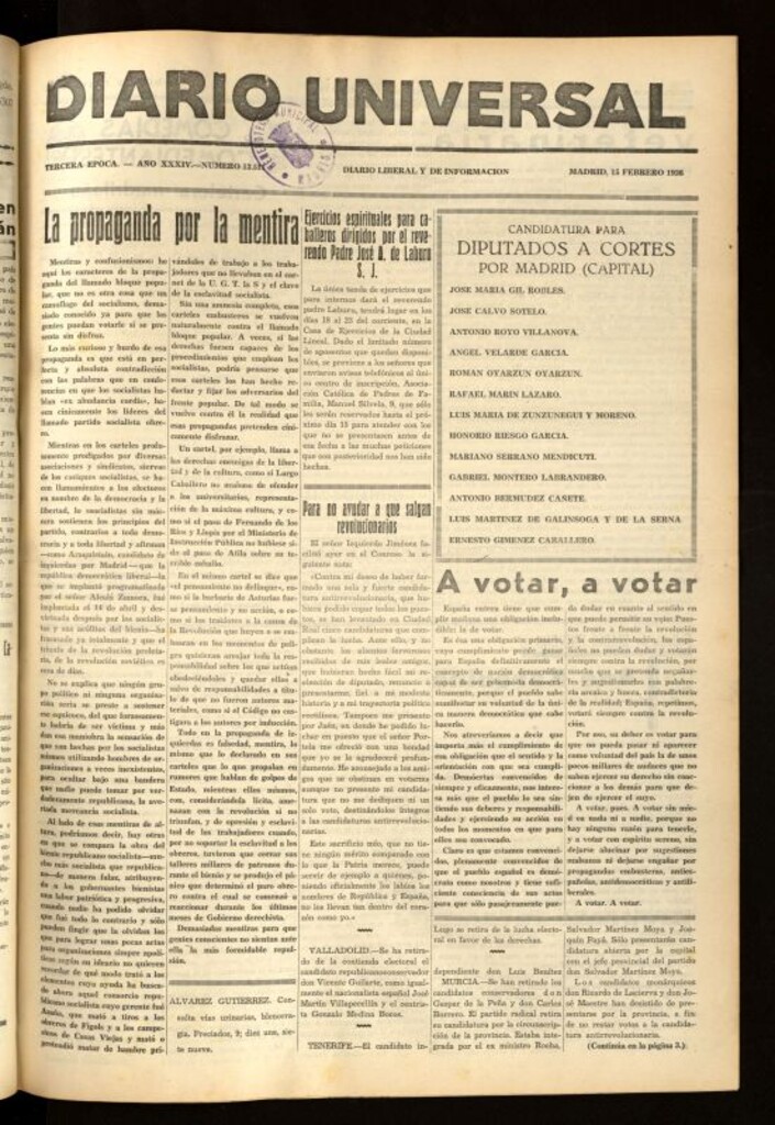 Miniatura de Diario Universal del 15 de febrero de 1936