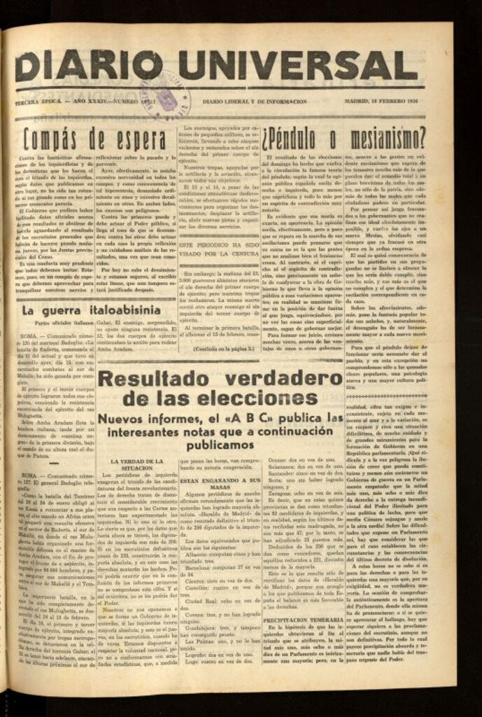 Miniatura de Diario Universal del 18 de febrero de 1936