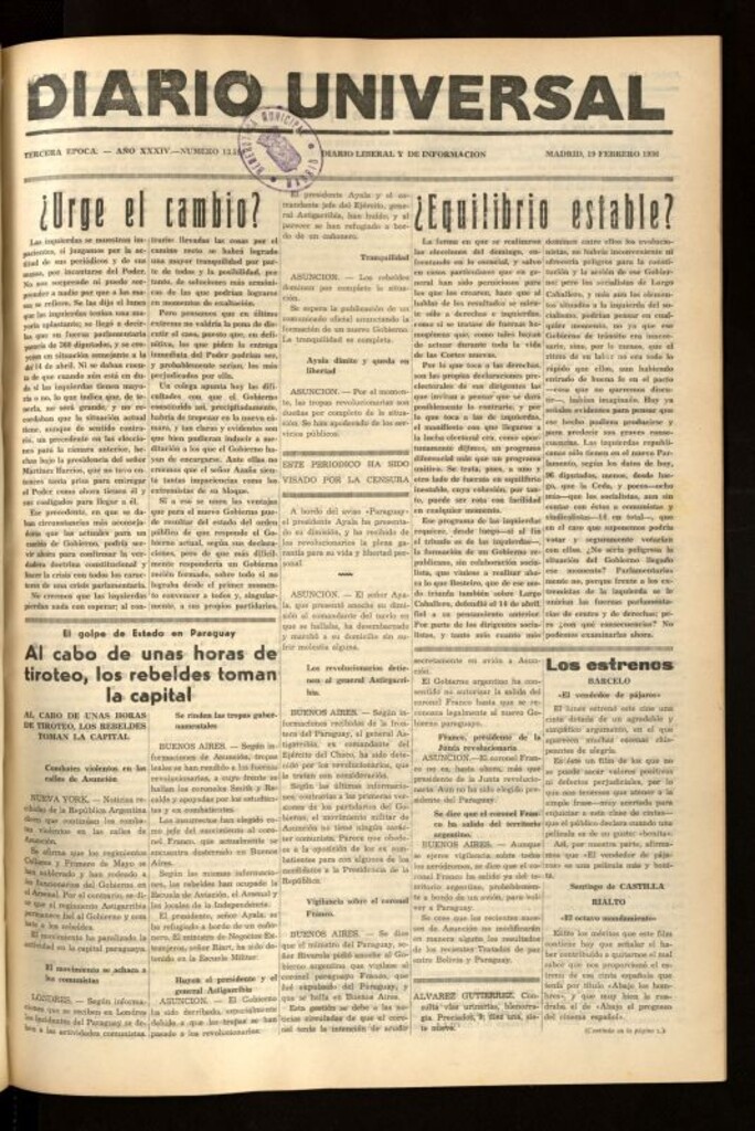 Miniatura de Diario Universal del 19 de febrero de 1936