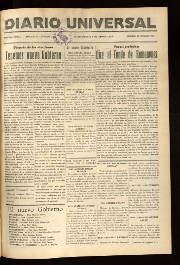 Miniatura de Diario Universal del 20 de febrero de 1936