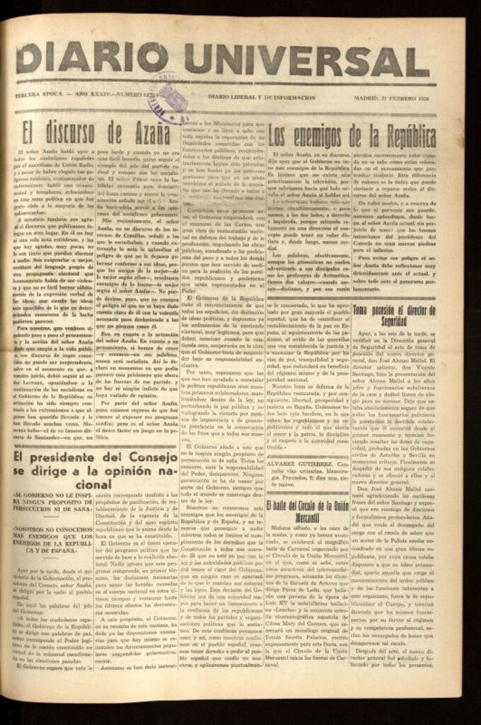 Miniatura de Diario Universal del 21 de febrero de 1936
