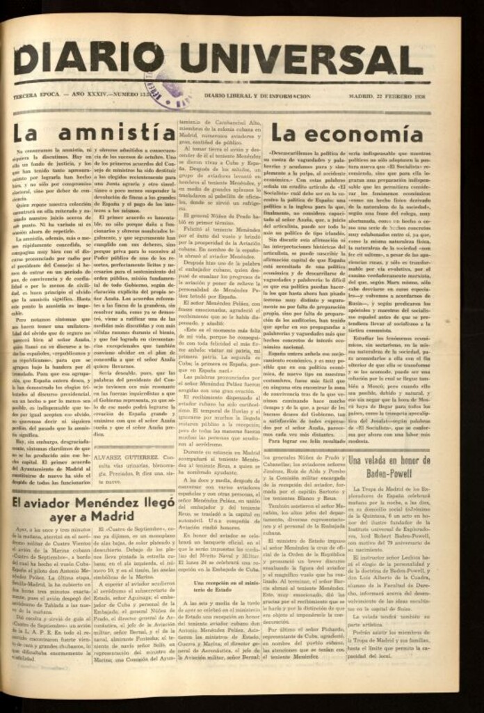 Miniatura de Diario Universal del 22 de febrero de 1936