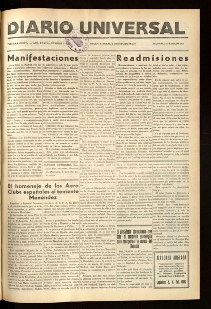 Miniatura de Diario Universal del 24 de febrero de 1936