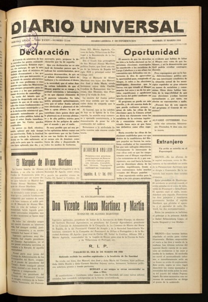 Miniatura de Diario Universal del 27 de marzo de 1936