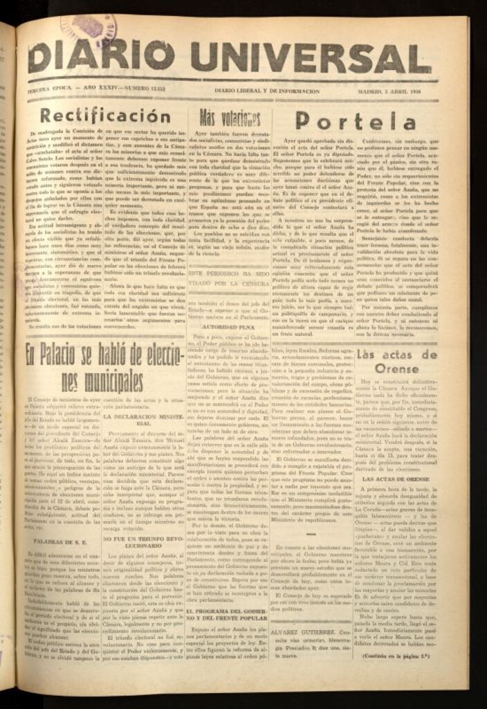 Miniatura de Diario Universal del 3 de abril de 1936