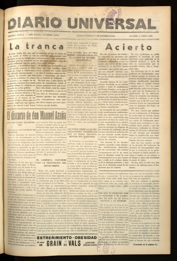 Miniatura de Diario Universal del 4 de abril de 1936