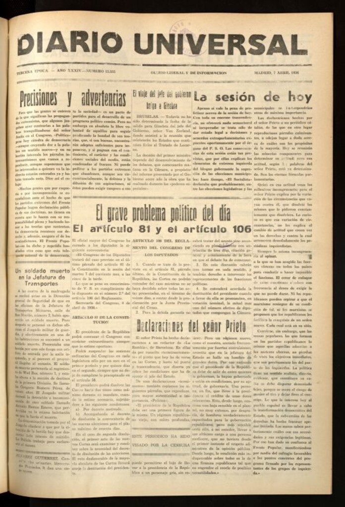 Miniatura de Diario Universal del 7 de abril de 1936