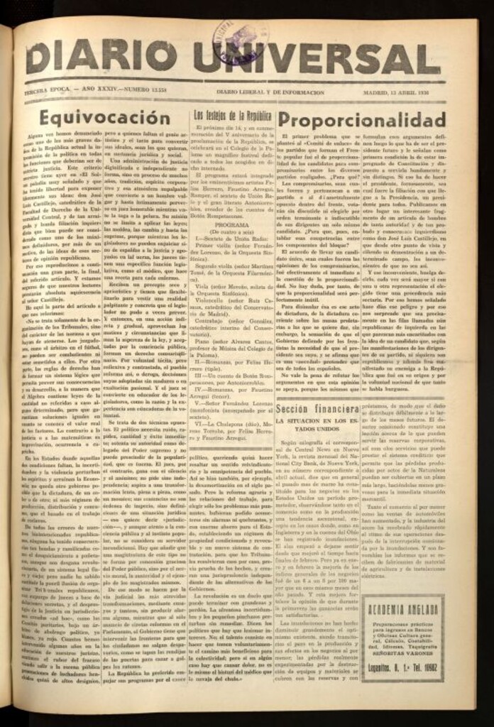 Miniatura de Diario Universal del 13 de abril de 1936