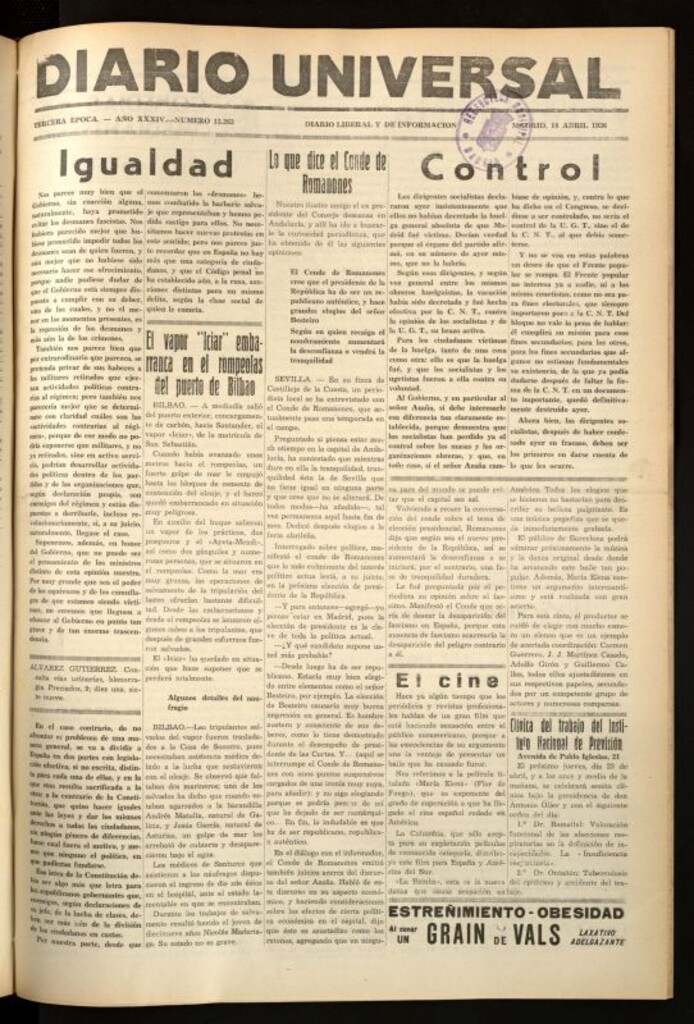 Miniatura de Diario Universal del 18 de abril de 1936