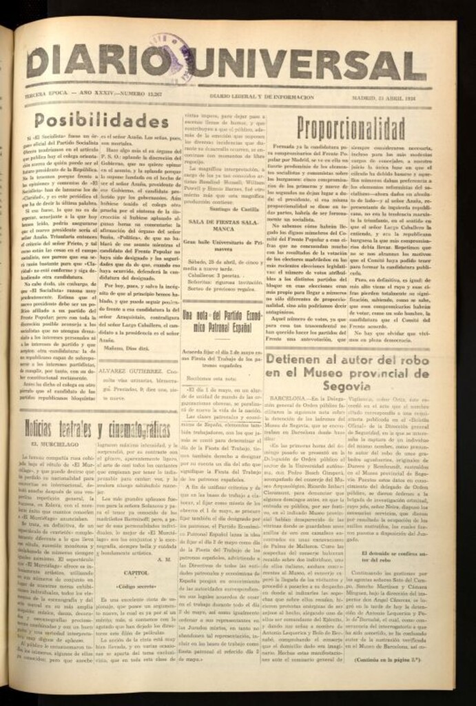 Miniatura de Diario Universal del 23 de abril de 1936