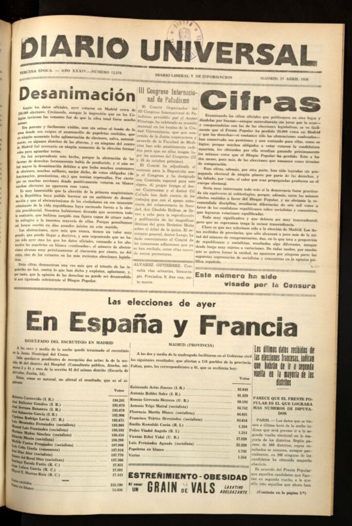 Miniatura de Diario Universal del 27 de abril de 1936