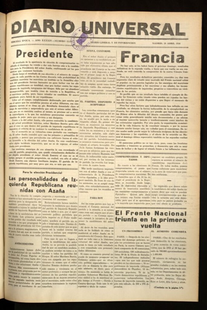 Miniatura de Diario Universal del 28 de abril de 1936