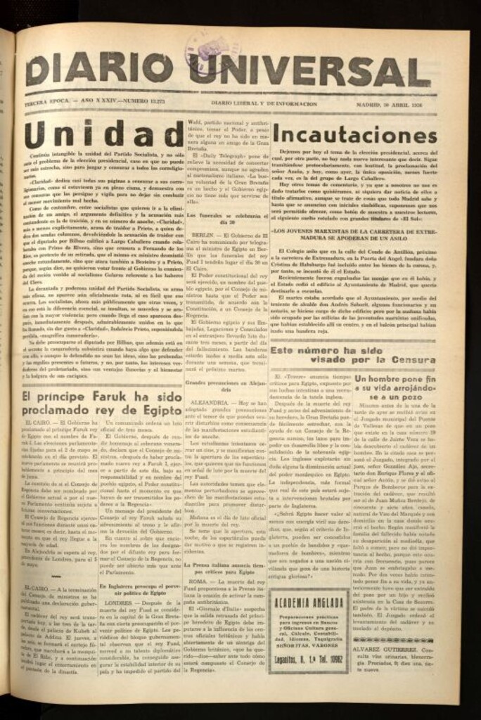 Miniatura de Diario Universal del 30 de abril de 1936
