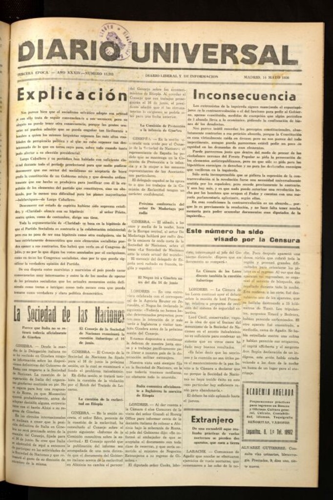 Miniatura de Diario Universal del 14 de mayo de 1936