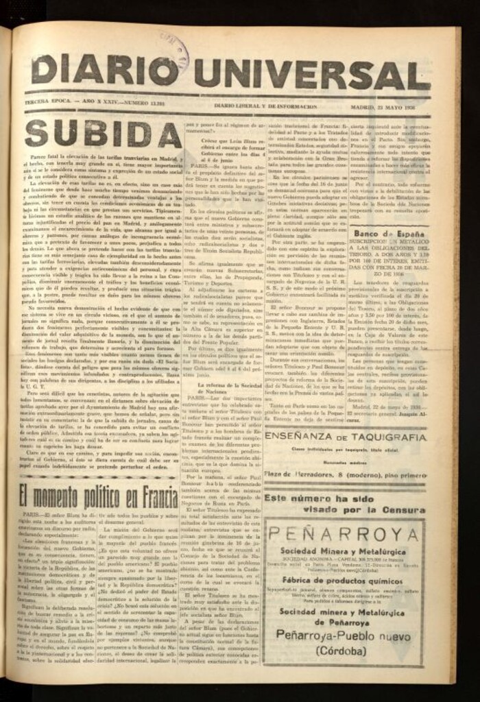Miniatura de Diario Universal del 23 de mayo de 1936