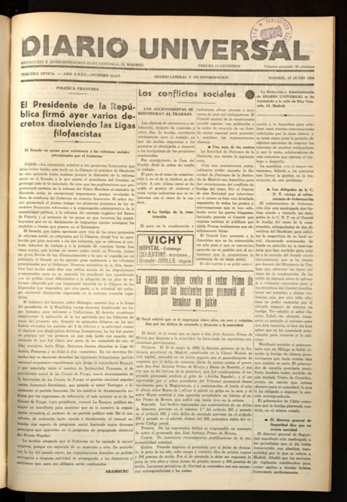 Miniatura de Diario Universal del 19 de junio de 1936