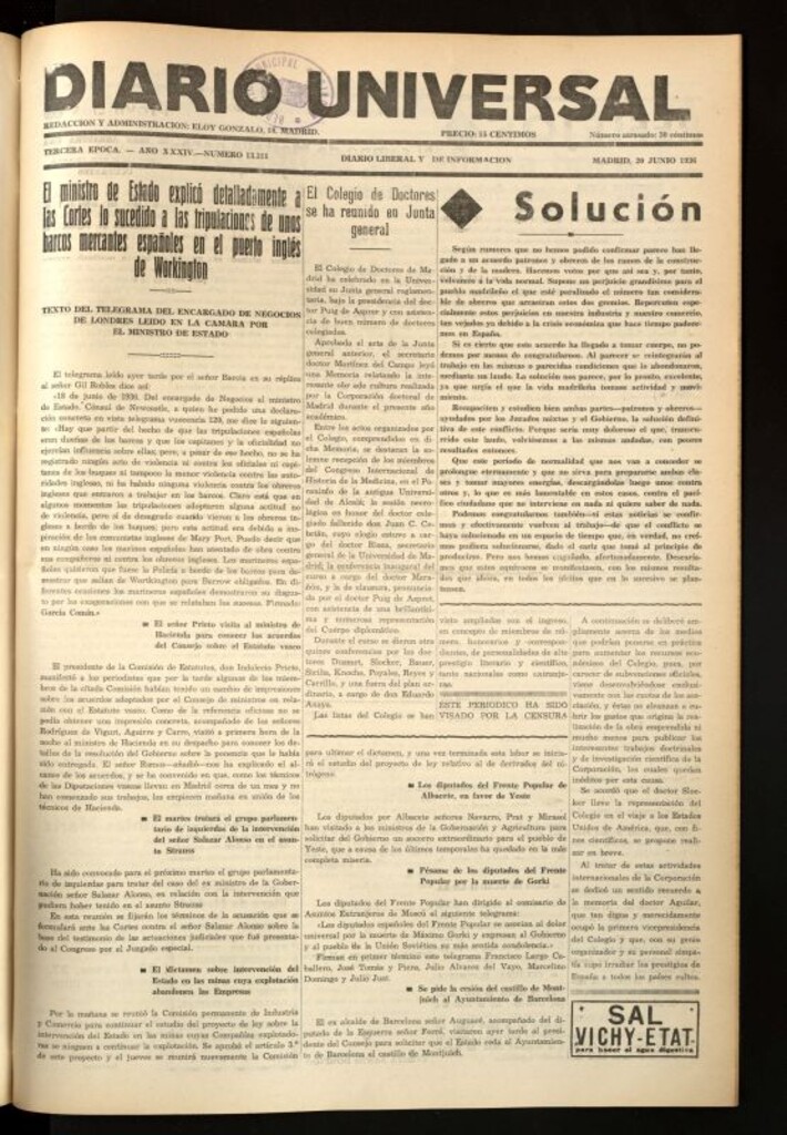 Miniatura de Diario Universal del 20 de junio de 1936