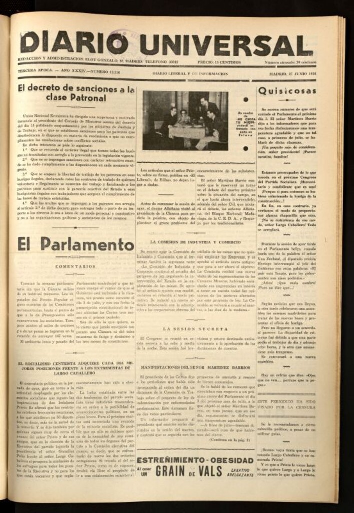 Miniatura de Diario Universal del 27 de junio de 1936