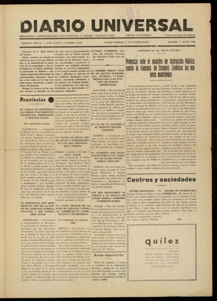 Miniatura de Diario Universal del 7 de julio de 1936