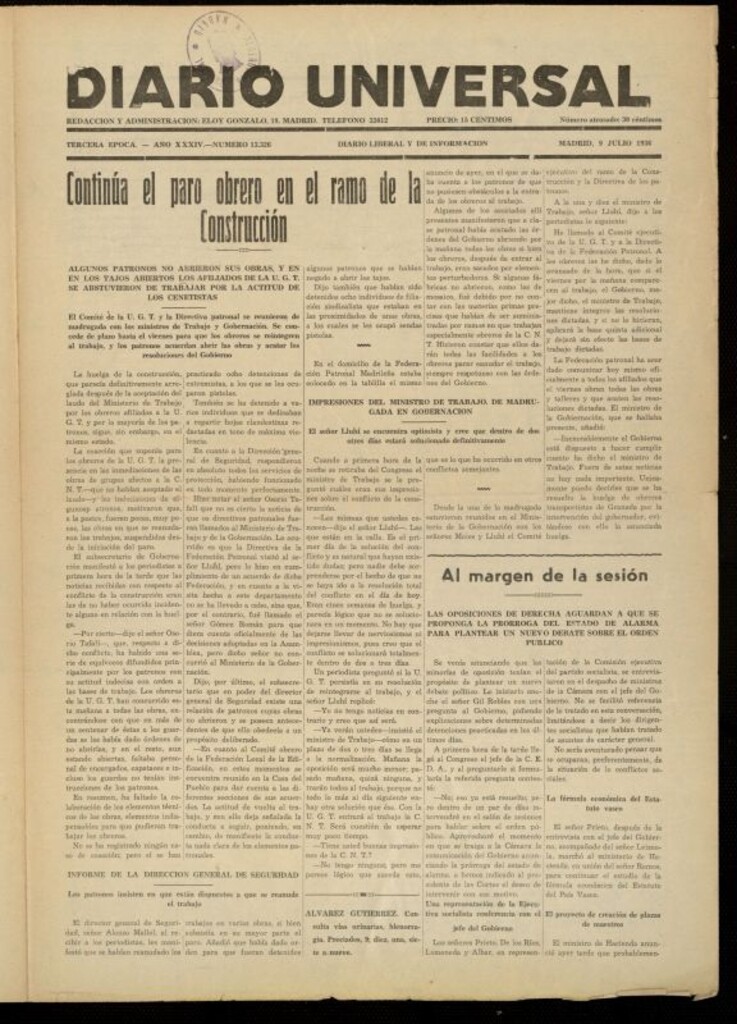 Miniatura de Diario Universal del 9 de julio de 1936