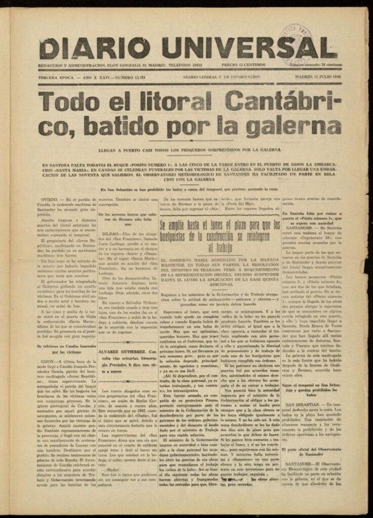 Miniatura de Diario Universal del 11 de julio de 1936
