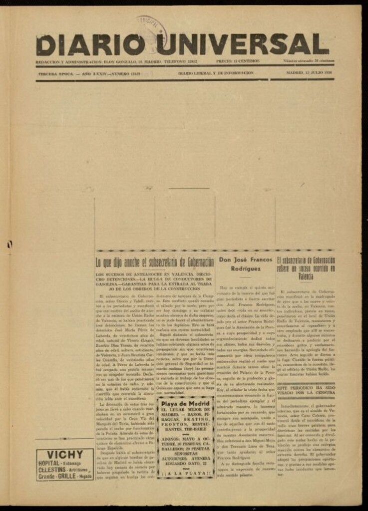 Miniatura de Diario Universal del 13 de julio de 1936