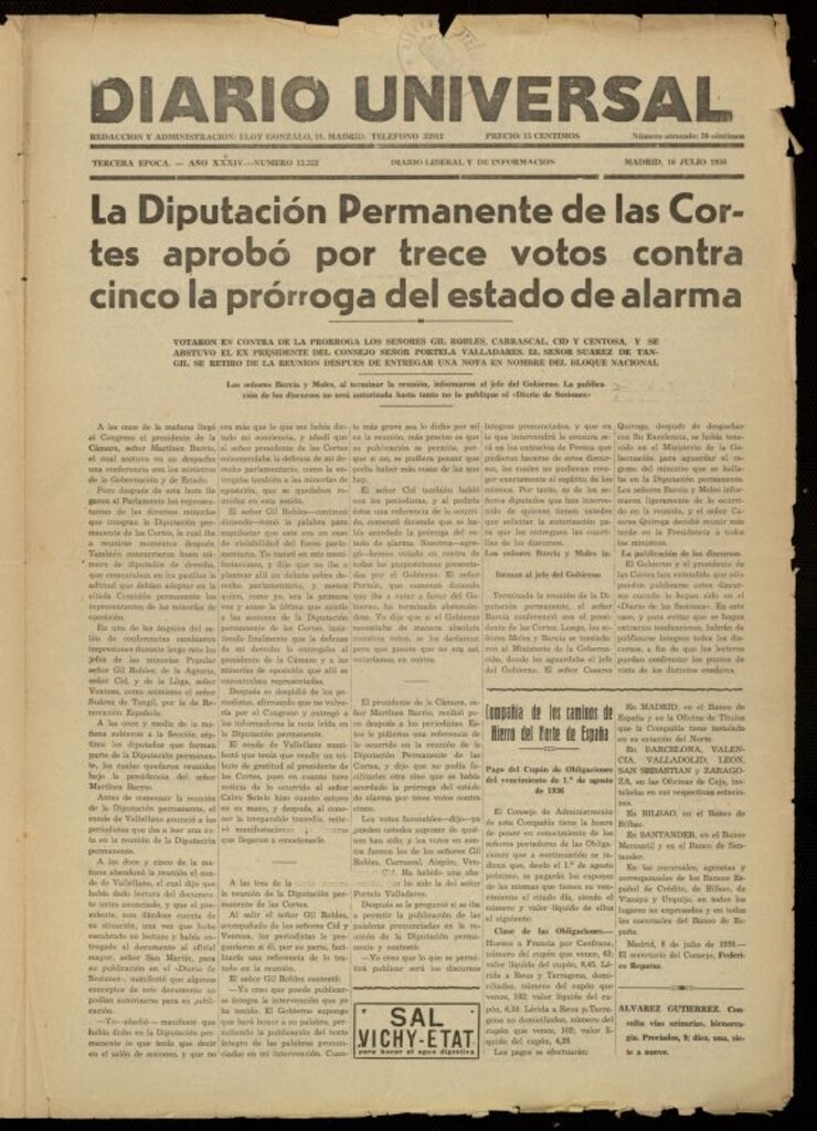 Miniatura de Diario Universal del 16 de julio de 1936