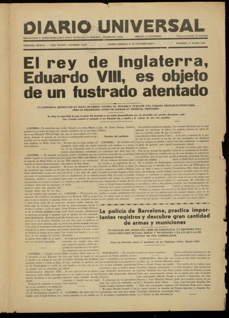 Miniatura de Diario Universal del 17 de julio de 1936