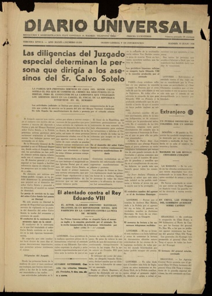 Miniatura de Diario Universal del 18 de julio de 1936