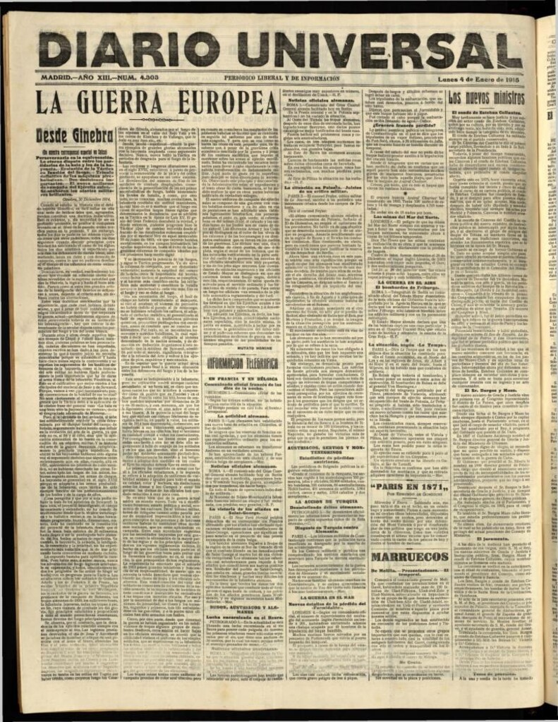 Miniatura de Diario Universal del 4 de enero de 1915