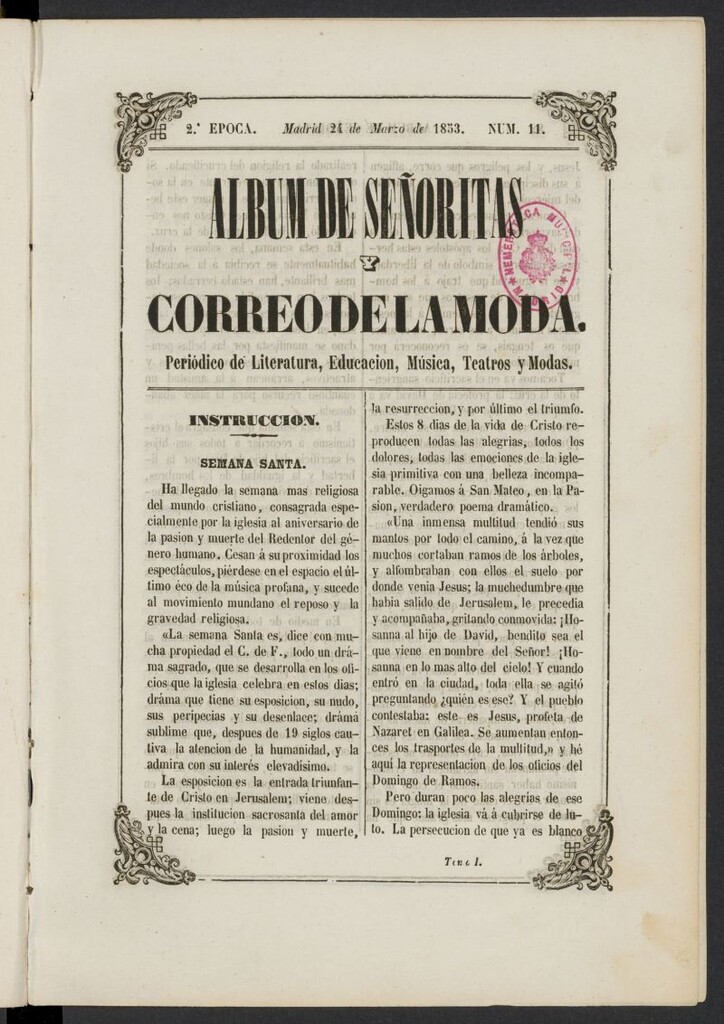 Miniatura de Album de señoritas y correo de la moda del 24 de marzo de 1853, nº 11