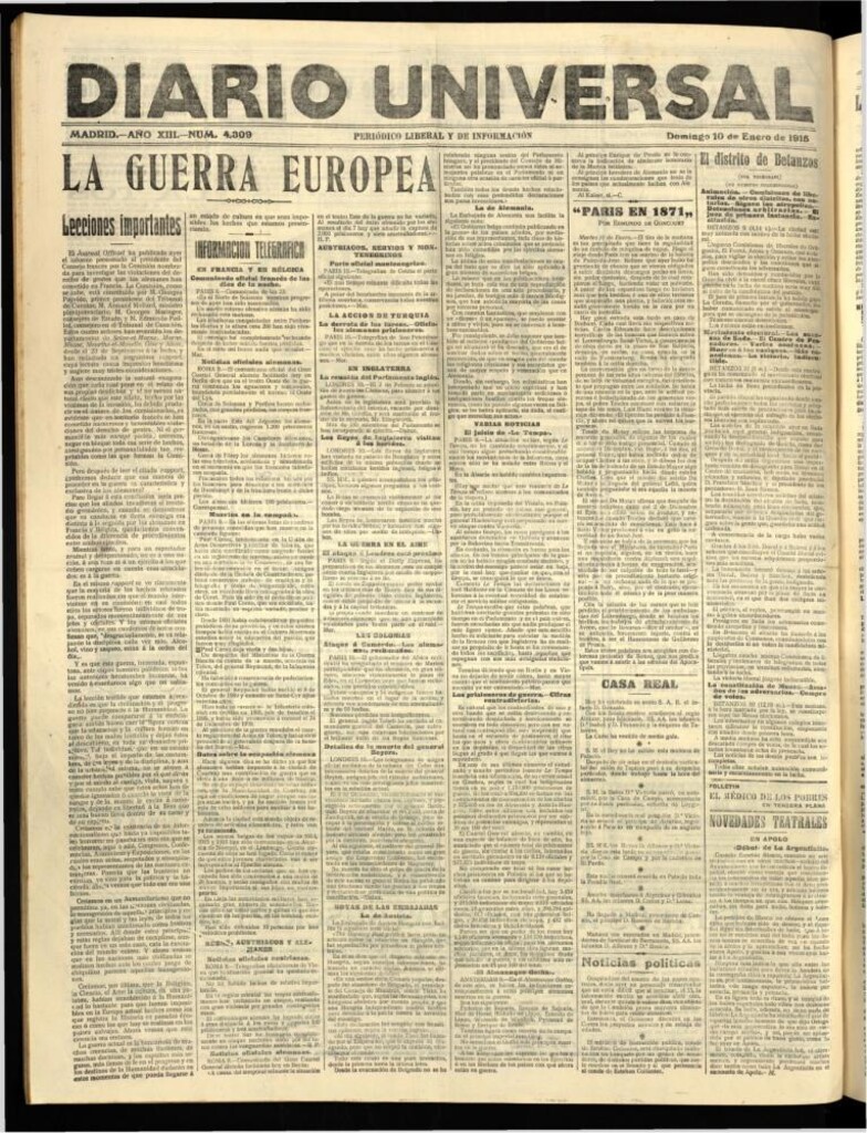Miniatura de Diario Universal del 10 de enero de 1915