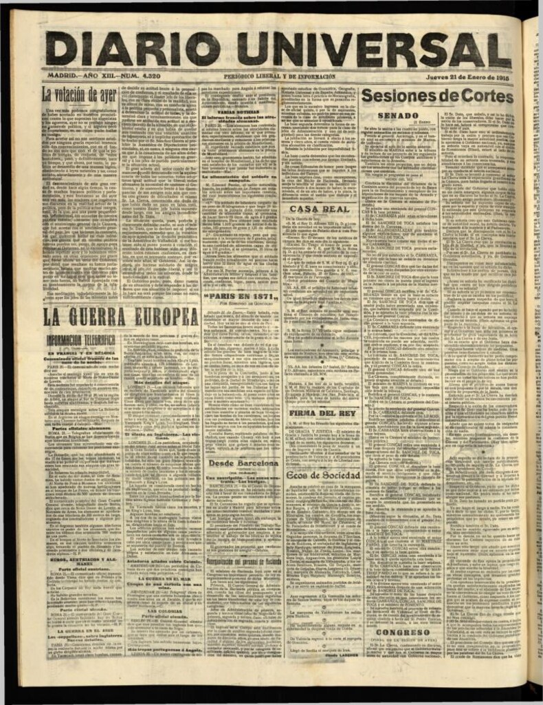 Miniatura de Diario Universal del 21 de enero de 1915