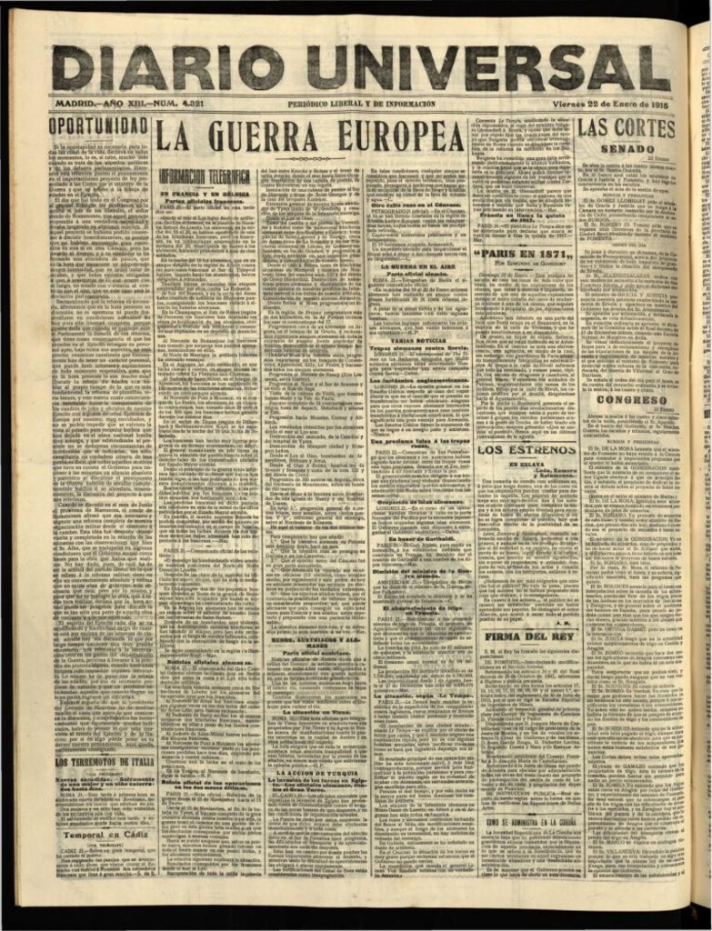 Miniatura de Diario Universal del 22 de enero de 1915