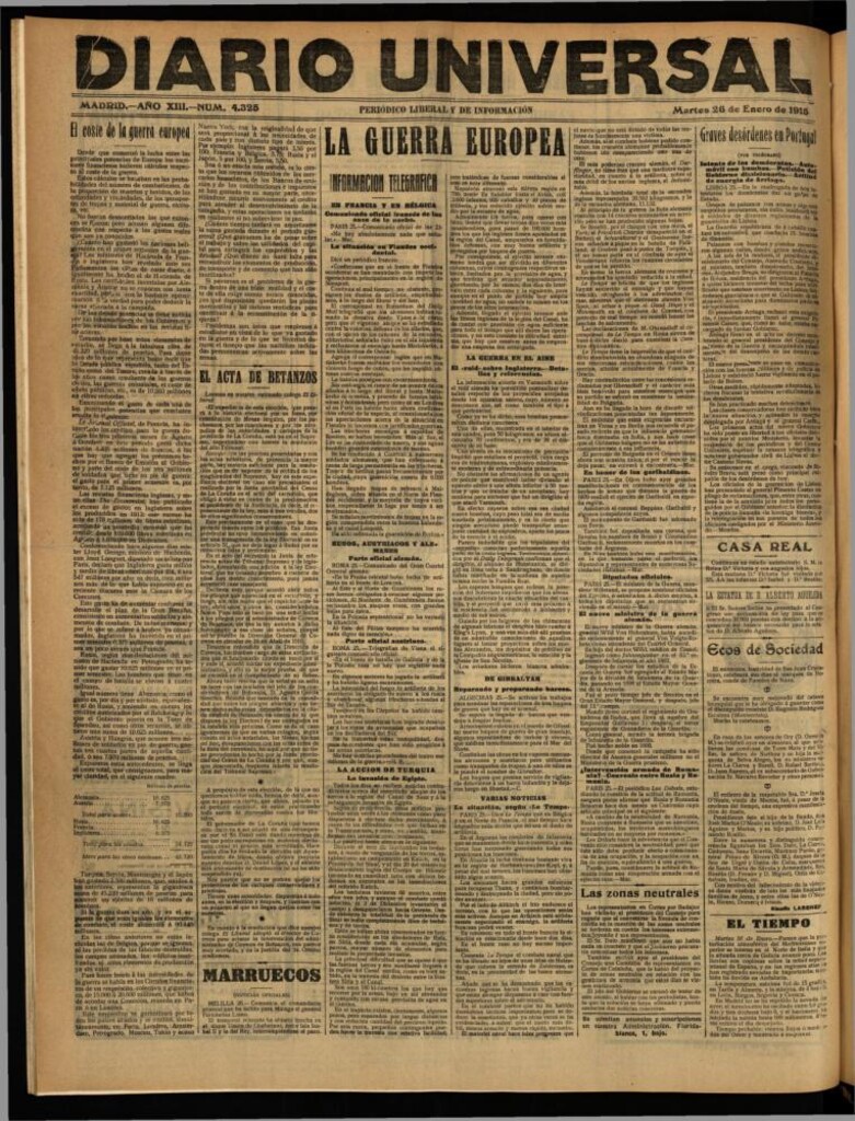 Miniatura de Diario Universal del 26 de enero de 1915