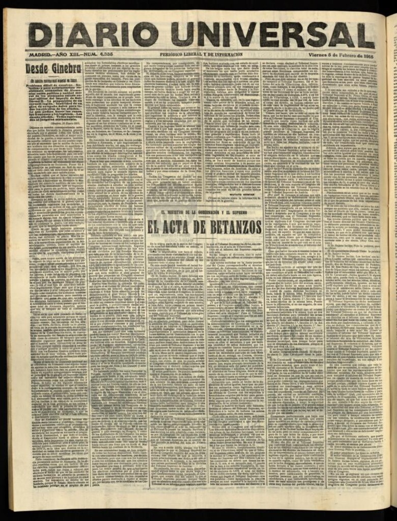 Miniatura de Diario Universal del 5 de febrero de 1915