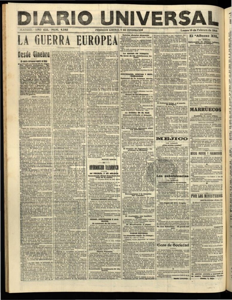 Miniatura de Diario Universal del 15 de febrero de 1915