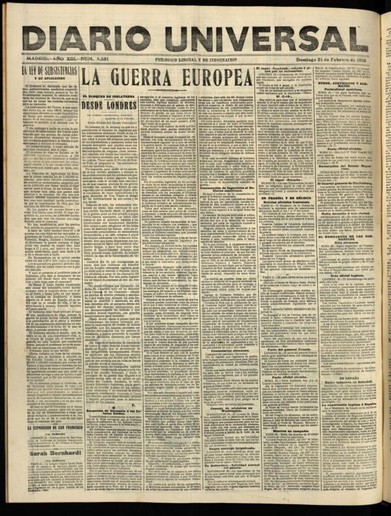 Miniatura de Diario Universal del 21 de febrero de 1915