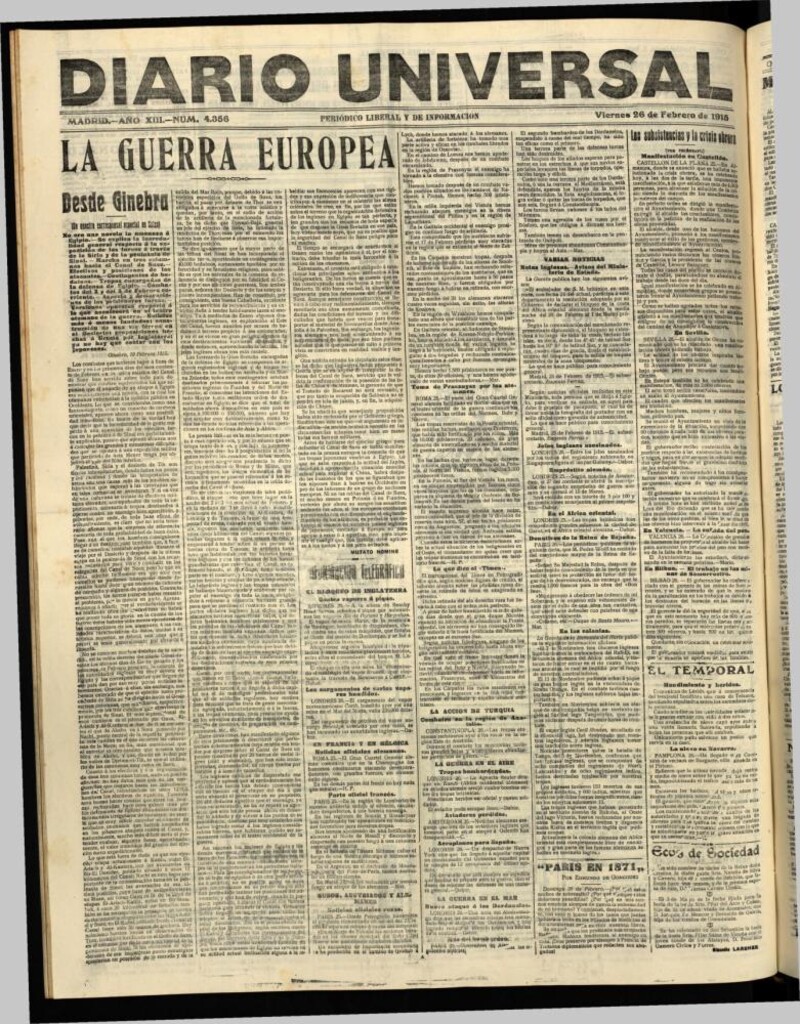 Miniatura de Diario Universal del 26 de febrero de 1915