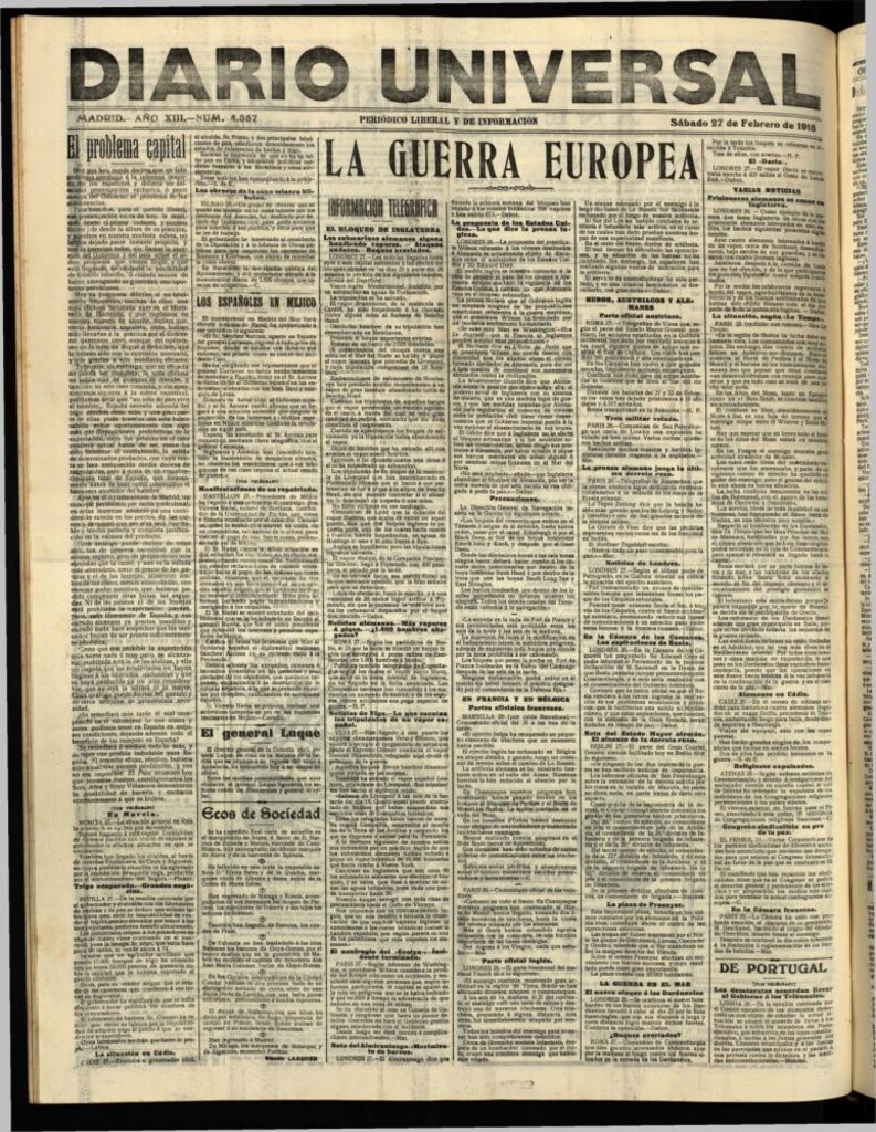 Miniatura de Diario Universal del 27 de febrero de 1915