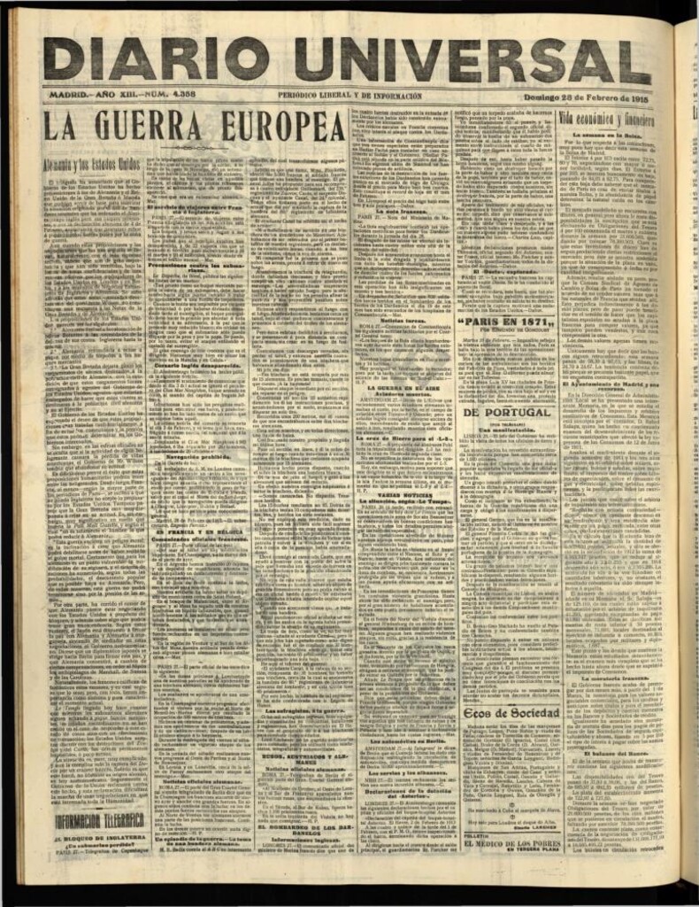 Miniatura de Diario Universal del 28 de febrero de 1915