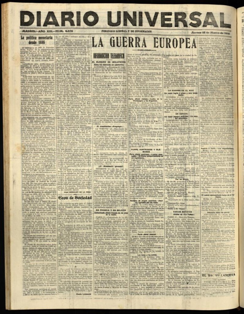 Miniatura de Diario Universal del 18 de marzo de 1915