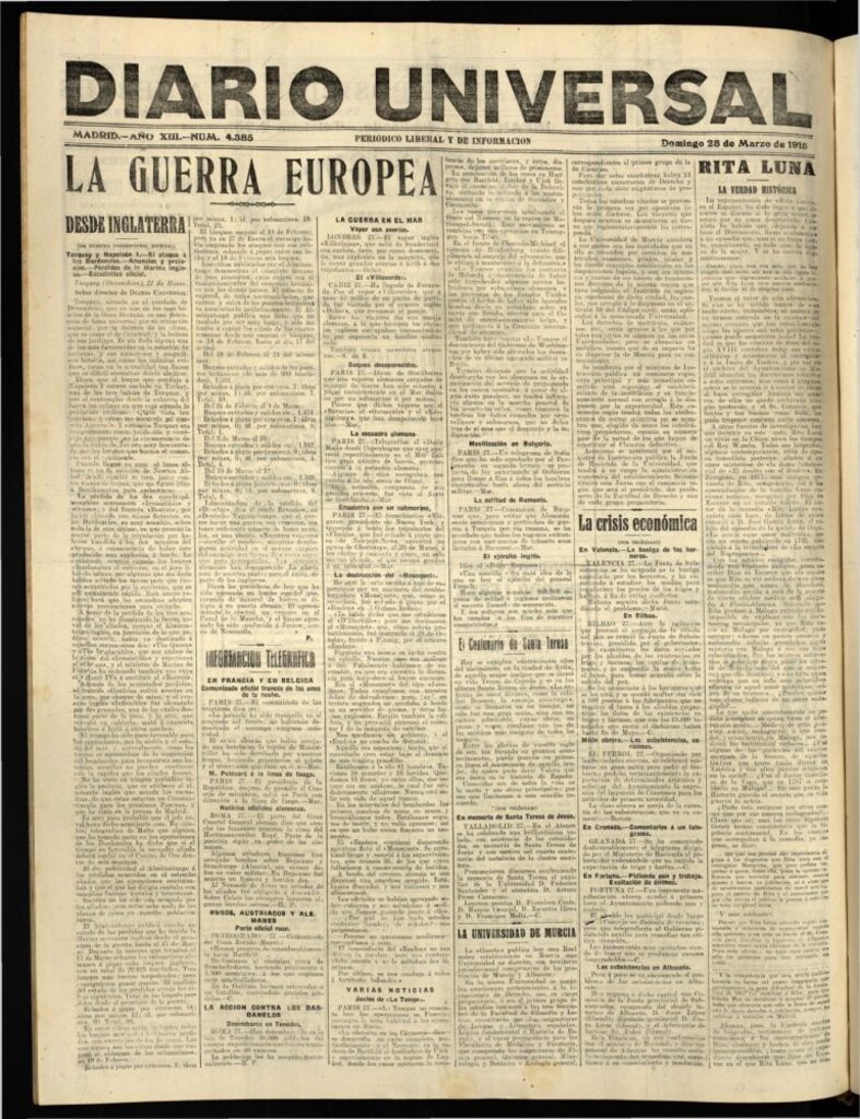 Miniatura de Diario Universal del 28 de marzo de 1915