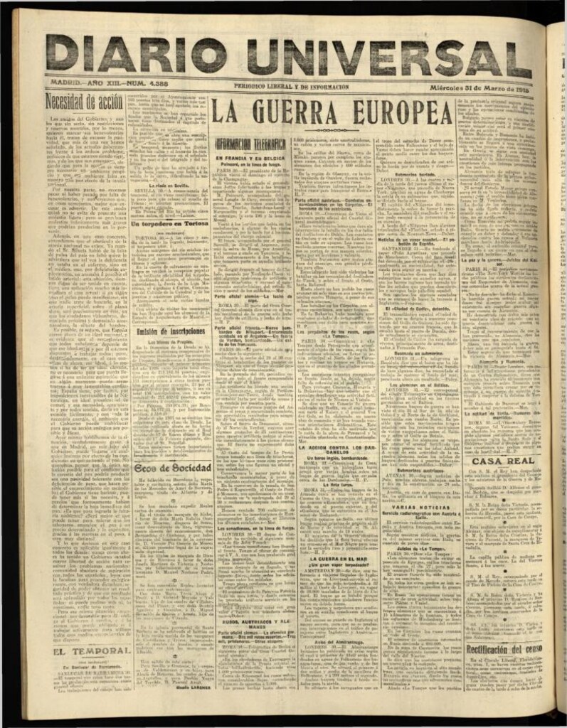 Miniatura de Diario Universal del 31 de marzo de 1915