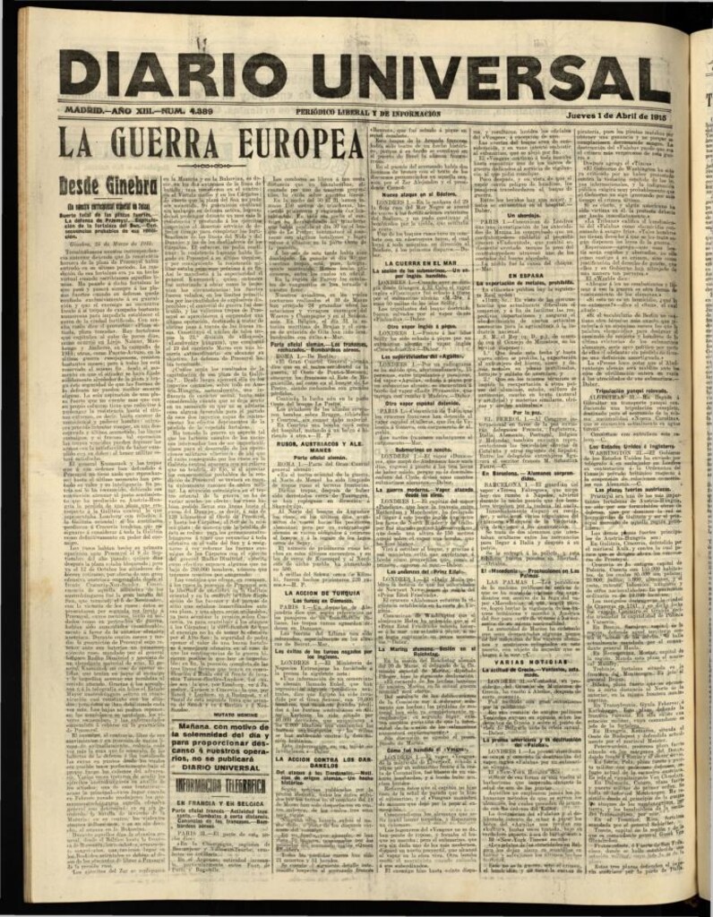 Miniatura de Diario Universal del 1 de abril de 1915