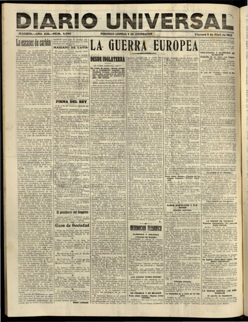Miniatura de Diario Universal del 9 de abril de 1915