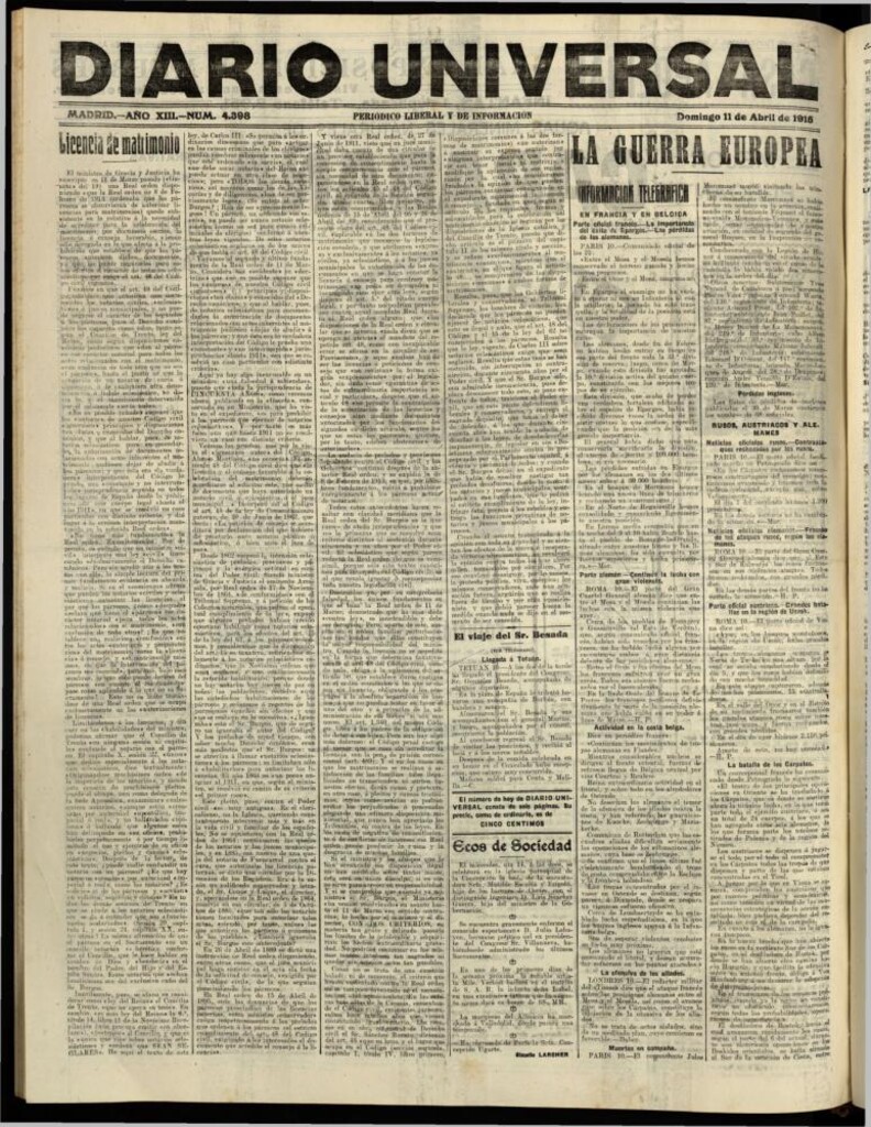 Miniatura de Diario Universal del 11 de abril de 1915