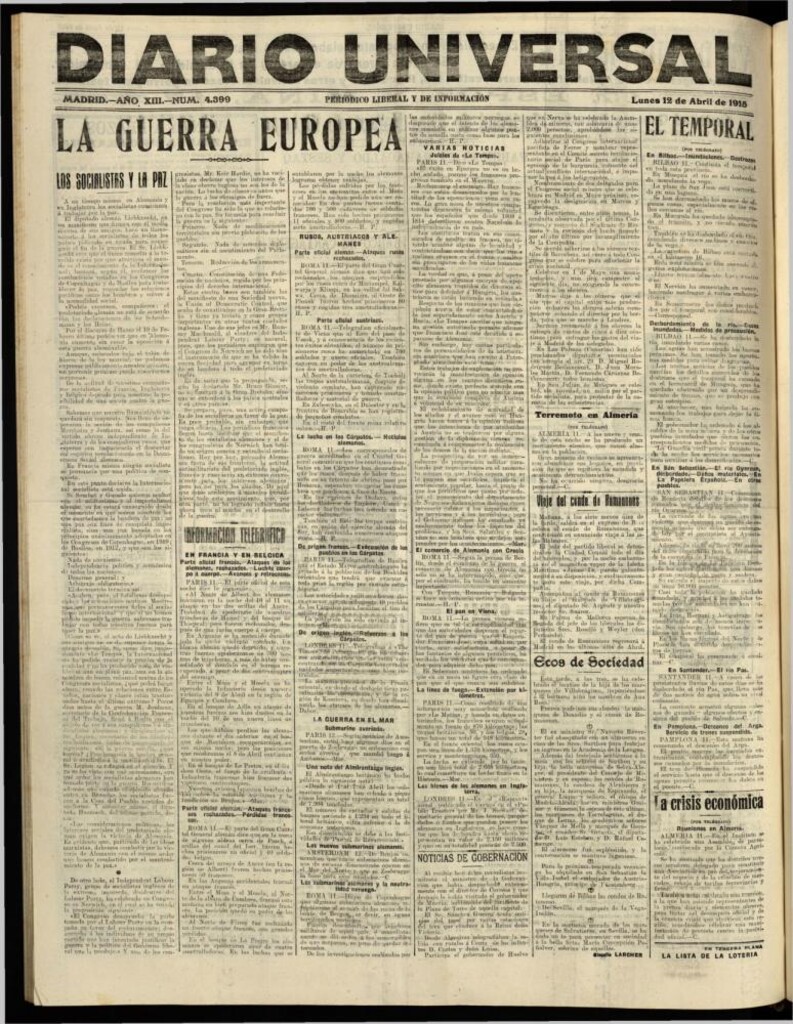 Miniatura de Diario Universal del 12 de abril de 1915